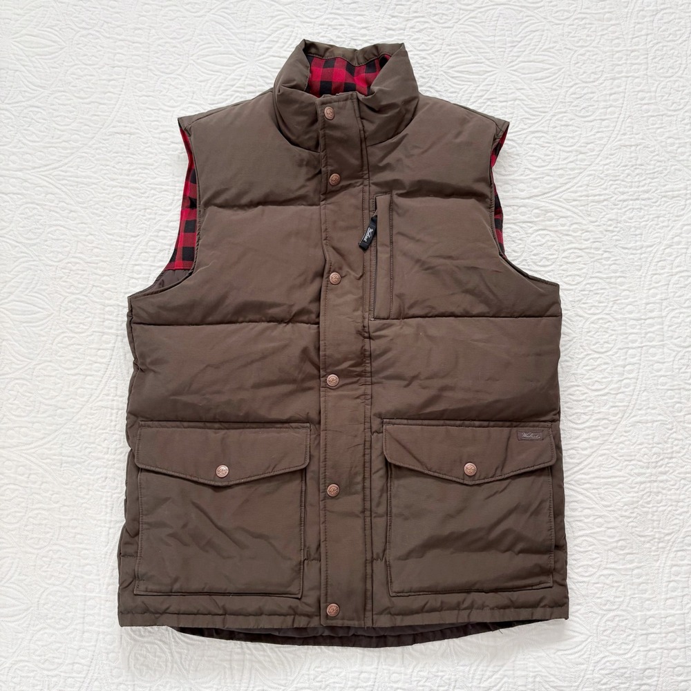 Woolrich‎ Men's Flannel-Lined Down-Filled Puffer Vest, Dark Wood Sz M